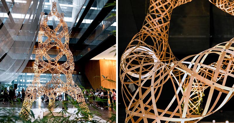 A Sculptural Tower Of Bamboo Has Been Installed In Beijing